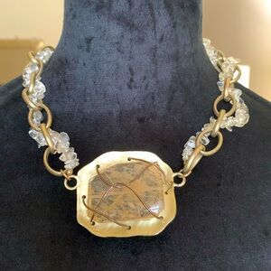 Vintage Crystal and chain necklace with a stone wired pendant